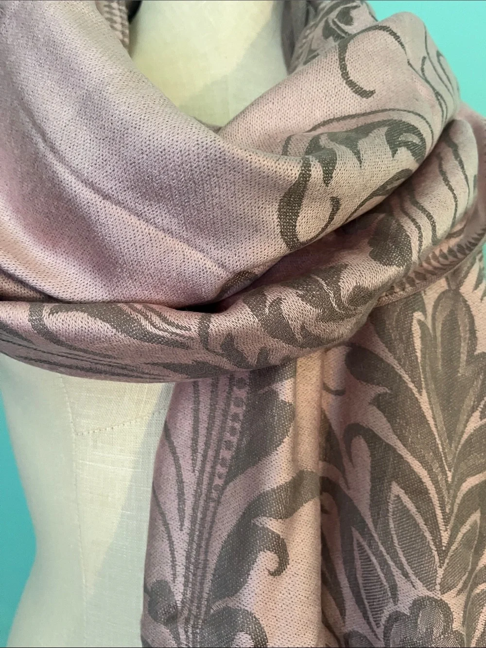 Luxurious Rose Pink Floral Jacquard Wrap Scarf